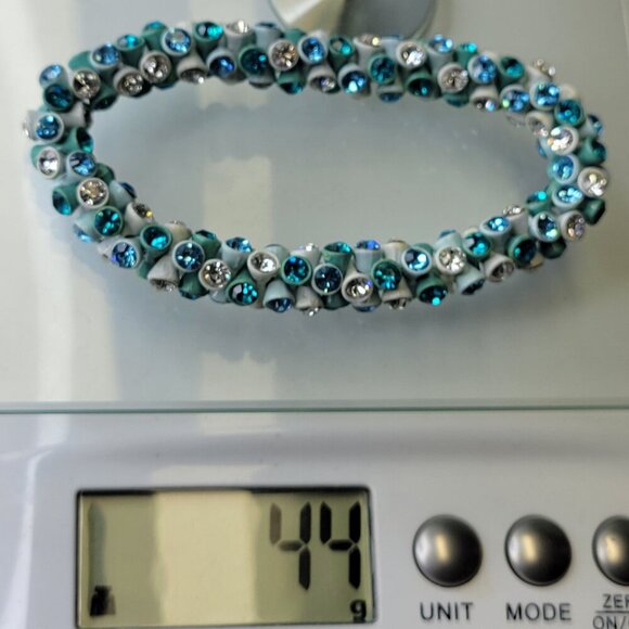 Turquoise Blue and White Rhinestone Stretch Bracelet - Picture 7 of 11